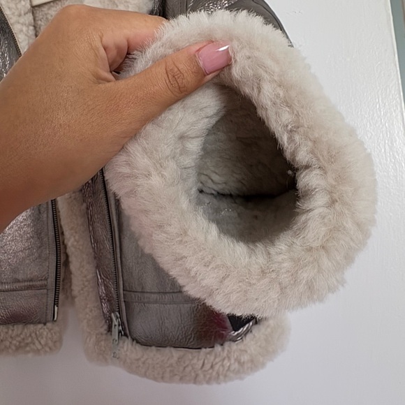 NWT AllSaints Silver Lorel Shearling Jacket Medium – Metallic Luxe Statement - Picture 15 of 15